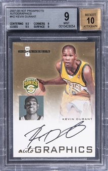 2007-08 Fleer Hot Prospects "Autographics" #KD Kevin Durant Signed Rookie Card - BGS MINT 9/BGS 10